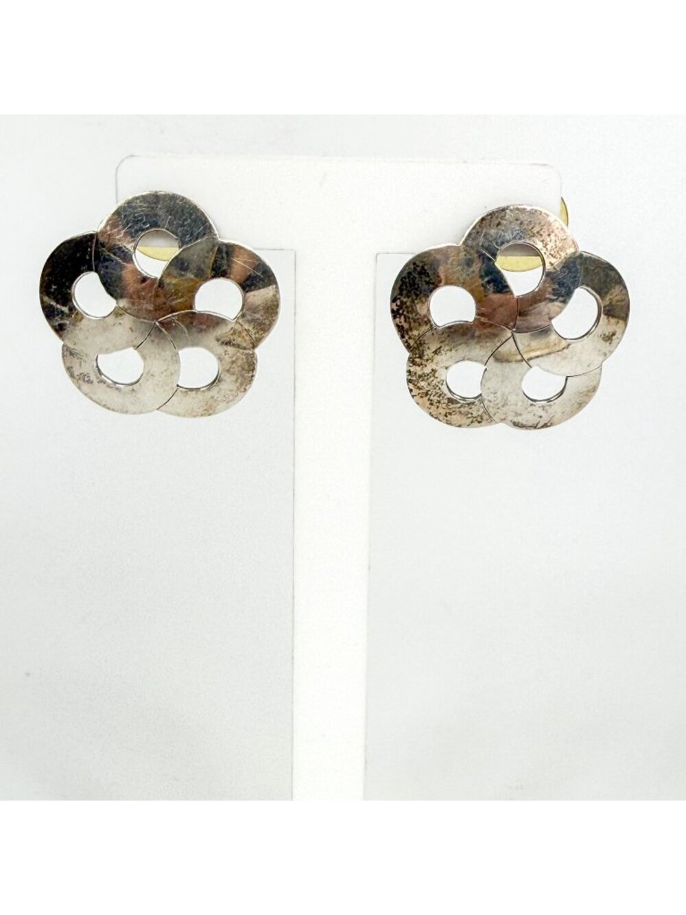 Artisan Sterling Silver Handmade Floral Cut Out Earrings Pierced Signed